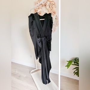 Shein, L(8/10) Plunging Ruffle Trim Draped Front Dress